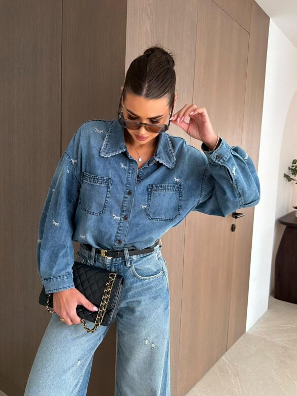 Koszula Vellia jeans niebieska