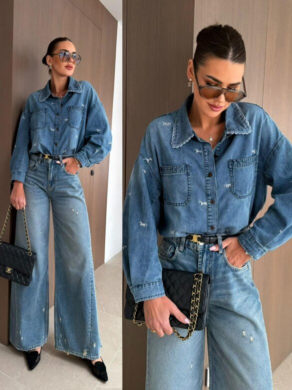 Koszula Vellia jeans niebieska