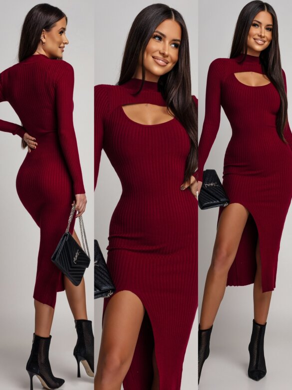 Sukienka Casey prążkowana bordowa 