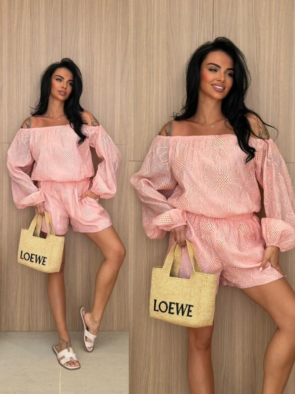 Komplet 2w1 Lanive ażurowy pudrowy 