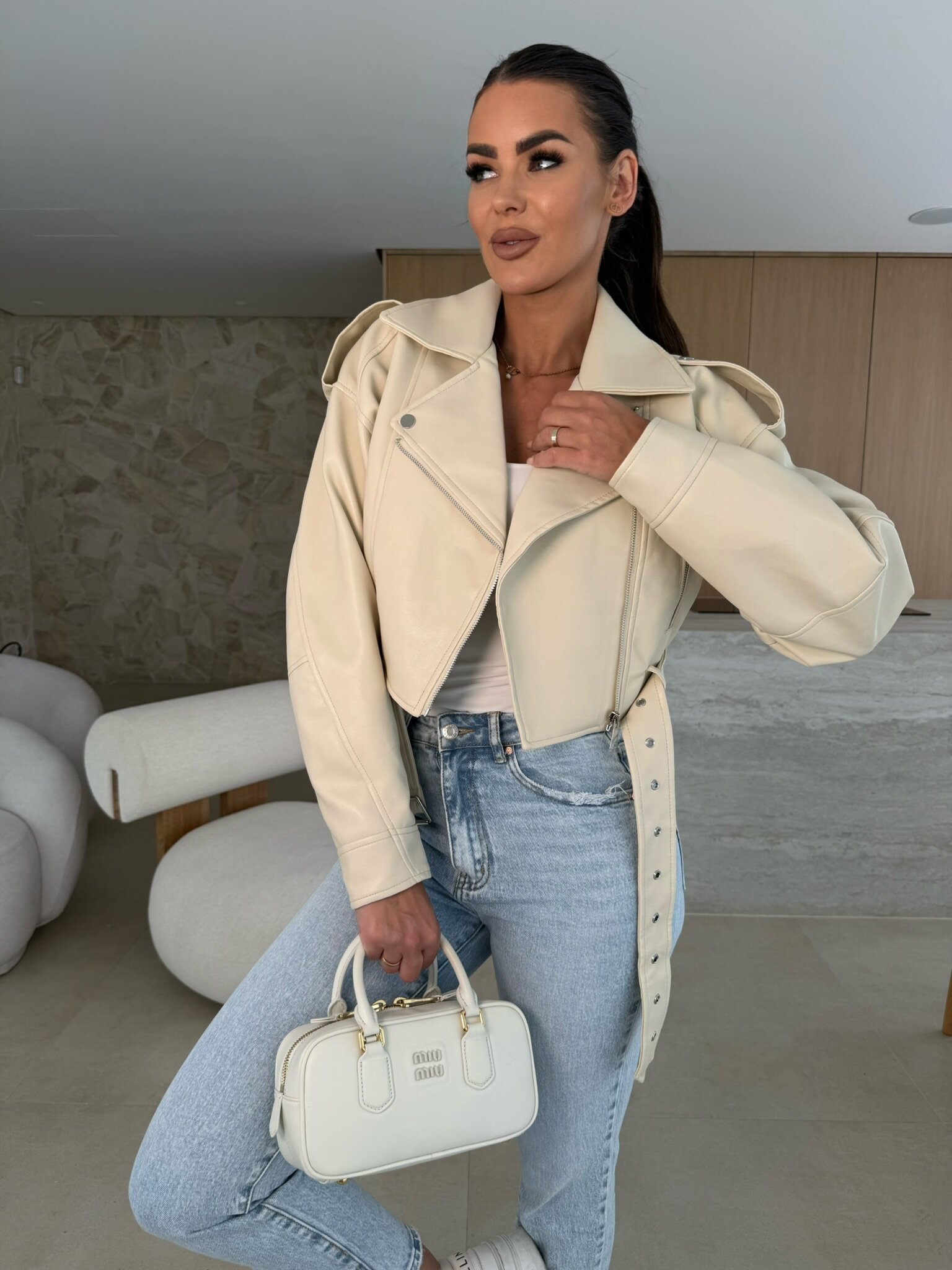 Biker jacket Carganela short light beige