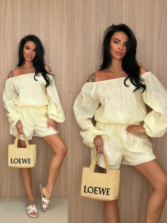 Komplet 2w1 Lanive ażurowy żółty 