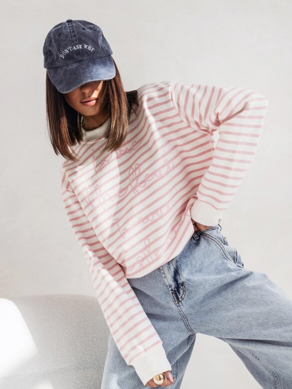 Bluza Belle w paski biało-różowa