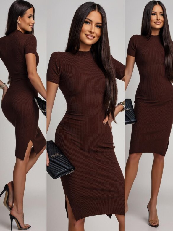 Sukienka Editha prążkowana czekoladowa 