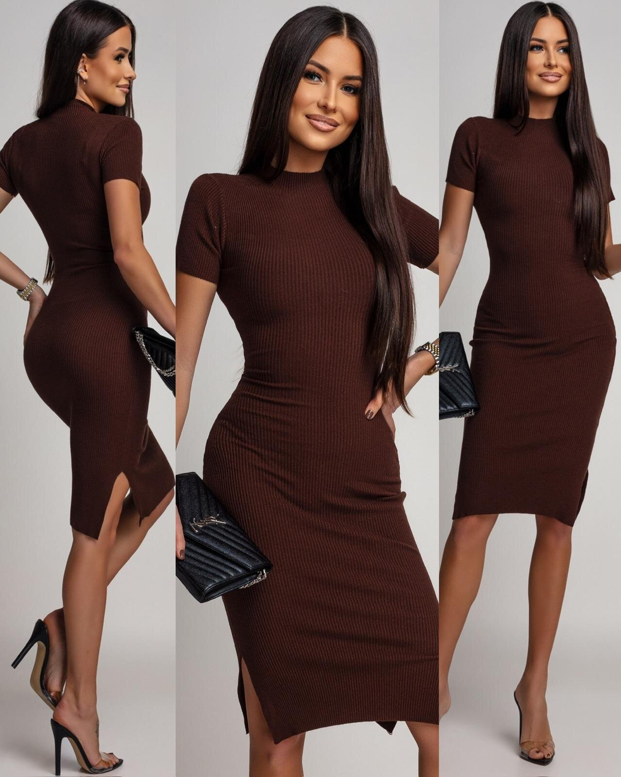 Sukienka Editha prążkowana czekoladowa 