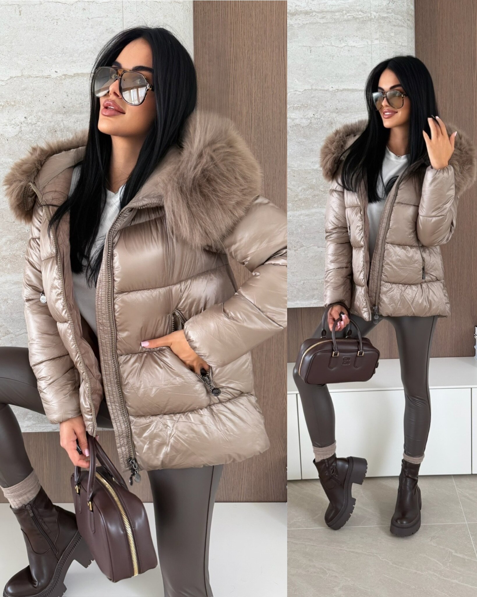 Kurtka Adelle błyszcząca mocca 