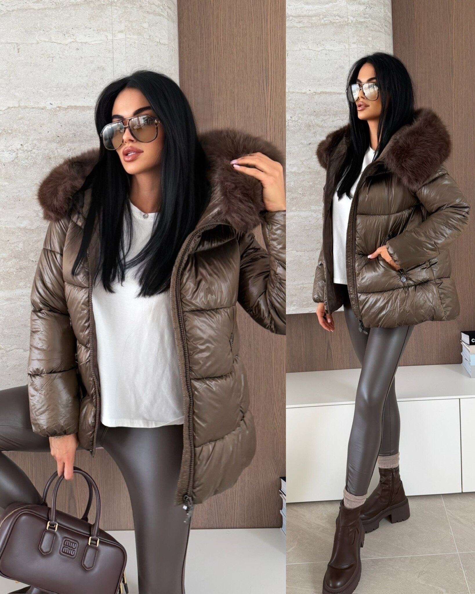 Kurtka Adelle błyszcząca czekoladowa 