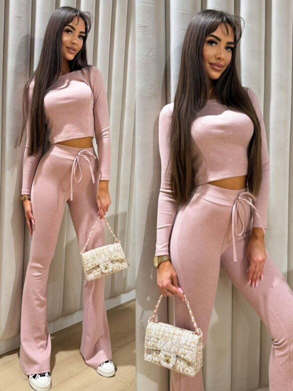 Komplet 2w1 Pureline dzianinowy pudrowy