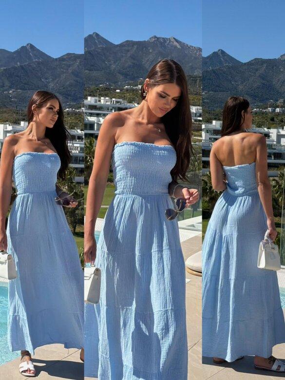 Sukienka Bianca II maxi muślinowa błękitna