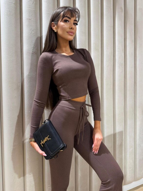 Komplet 2w1 Pureline dzianinowy czekoladowy