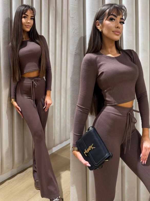 Komplet 2w1 Pureline dzianinowy czekoladowy