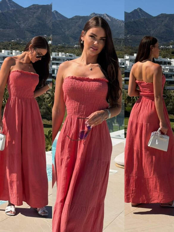 Sukienka Bianca II maxi muślinowa koralowa 