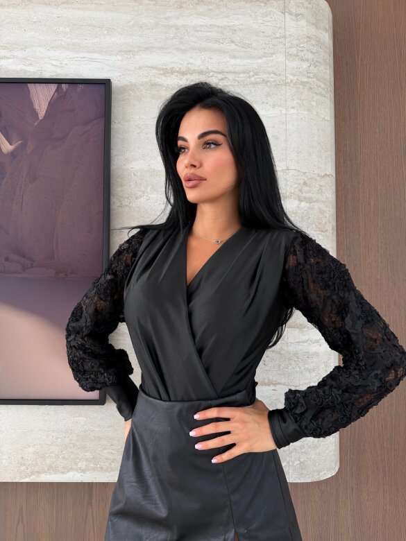 Body Celesse satynowe z koronką czarne