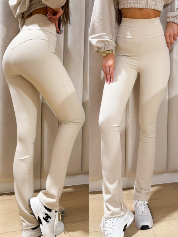 Legginsy Cortina prążkowane jasnobeżowe