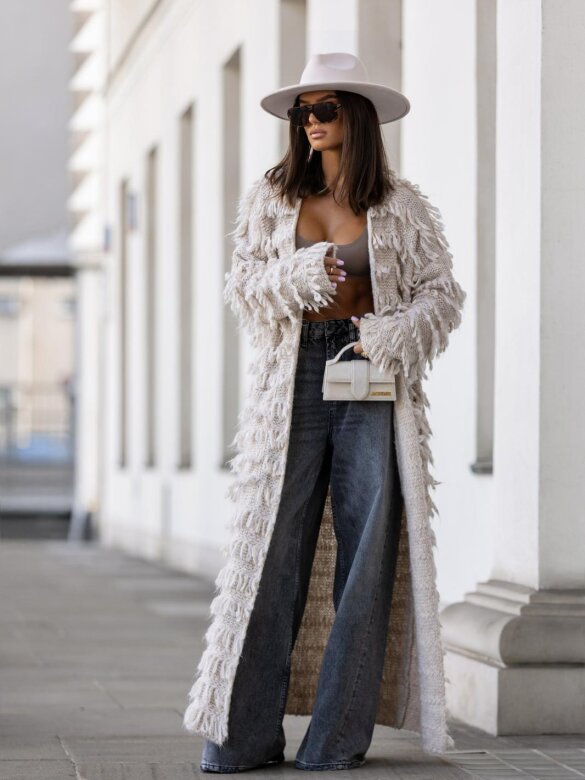 Kardigan Parisi z frędzlami ecru