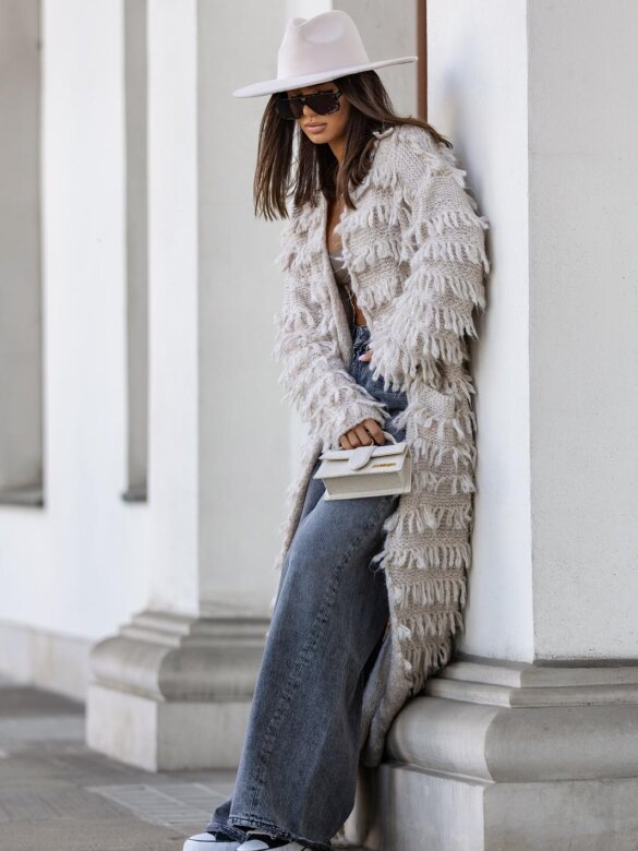 Kardigan Parisi z frędzlami ecru