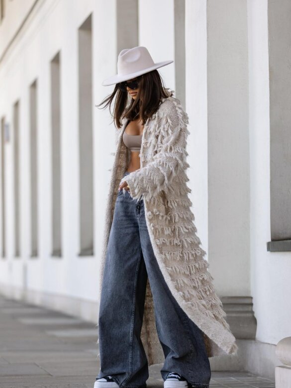 Kardigan Parisi z frędzlami ecru