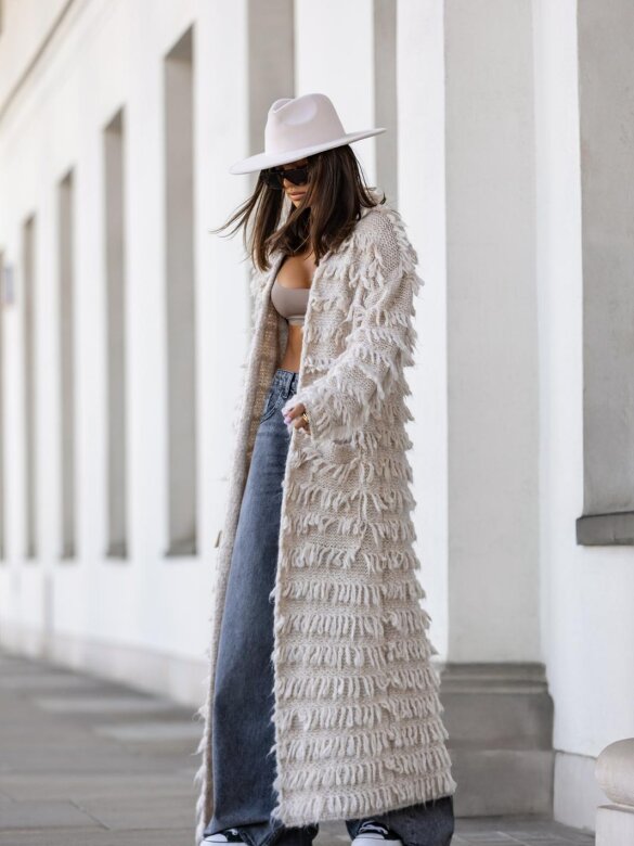 Kardigan Parisi z frędzlami ecru