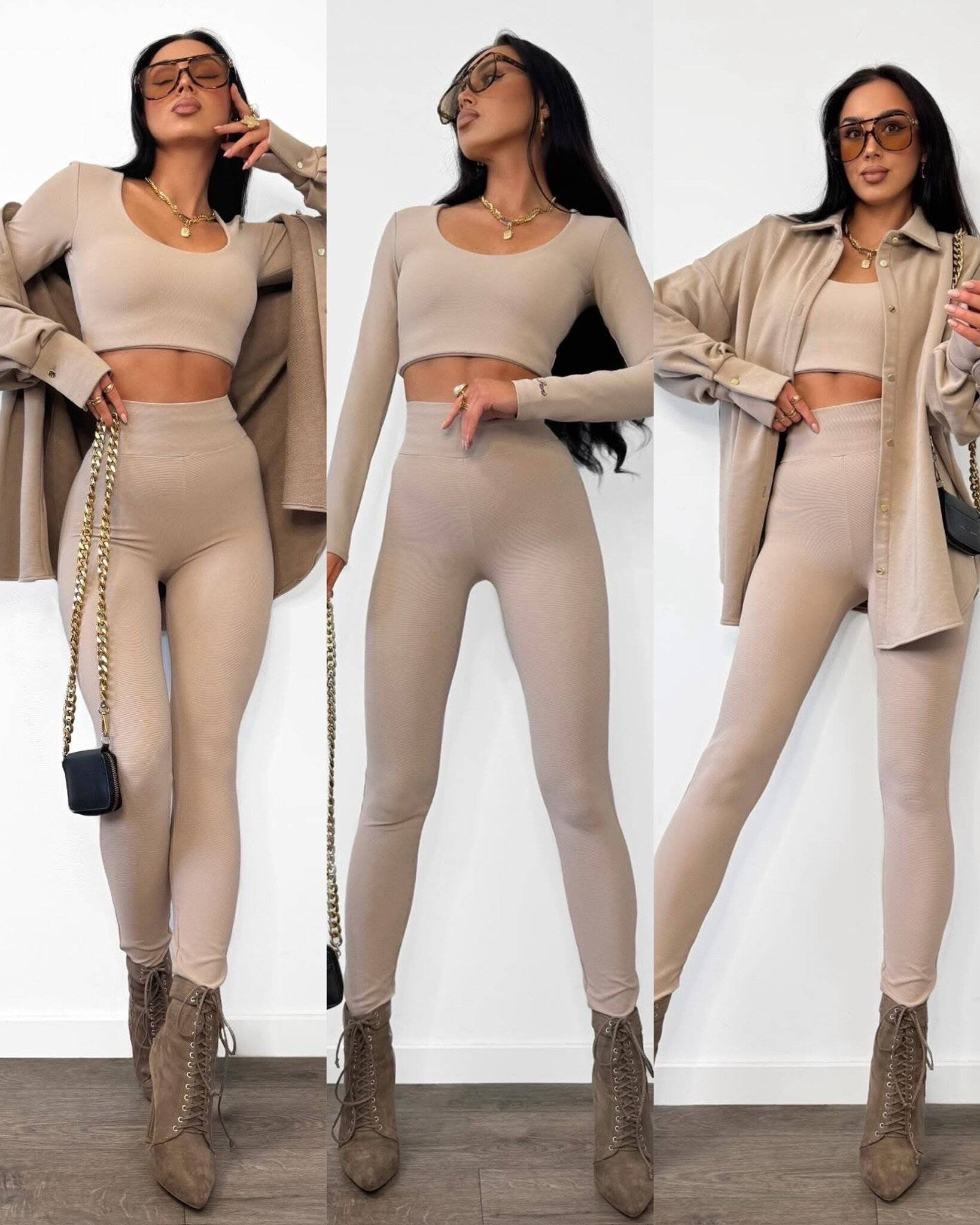 Legginsy Nessy prążkowane beżowe