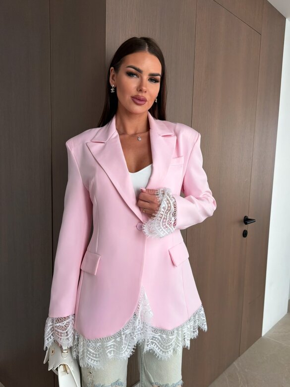 Marynarka Danora z koronką pudrowa