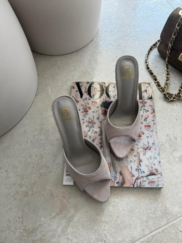 Posch eco suede heeled mules grey 