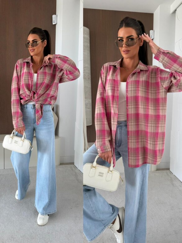 Koszula Elora w kratkę beżowo-różowa 