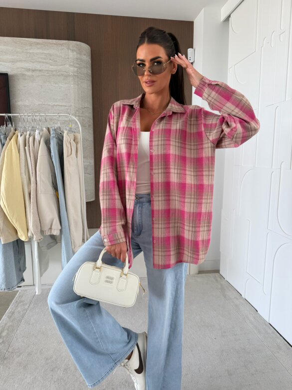 Koszula Elora w kratkę beżowo-różowa 