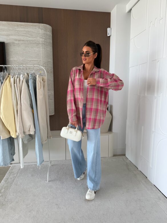 Koszula Elora w kratkę beżowo-różowa 