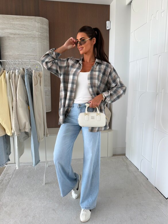 Koszula Elora w kratkę szaro-ecru