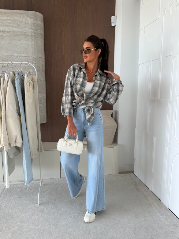 Koszula Elora w kratkę szaro-ecru