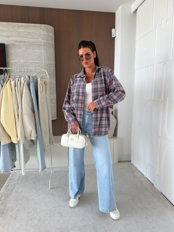 Koszula Elora w kratkę szaro-różowa