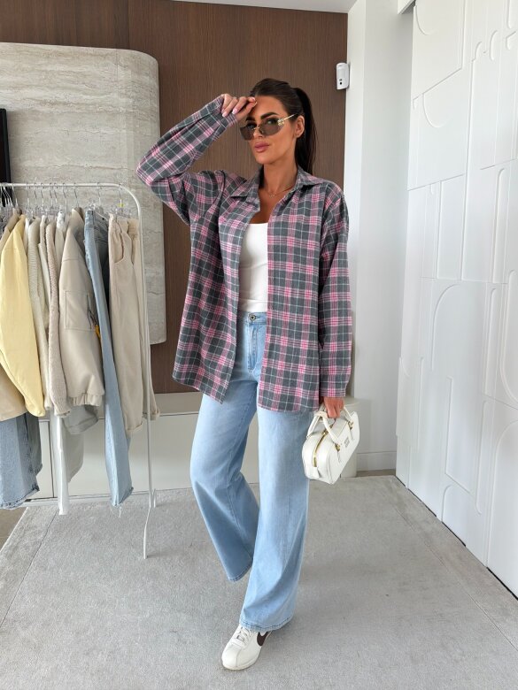 Koszula Elora w kratkę szaro-różowa