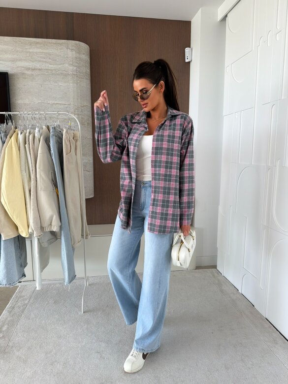 Koszula Elora w kratkę szaro-różowa