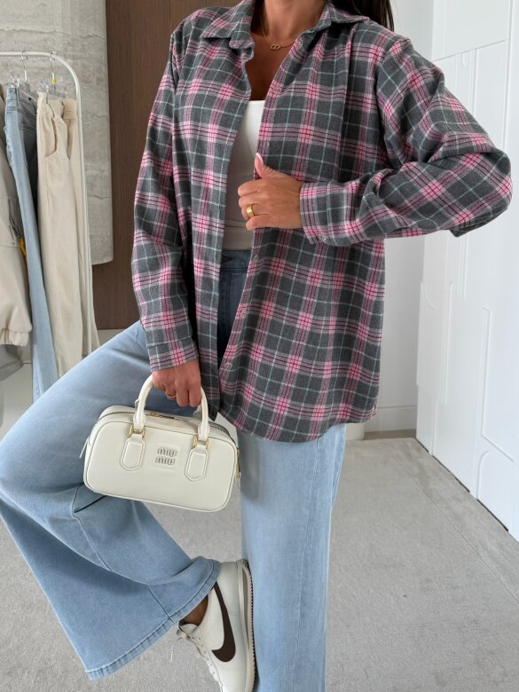 Koszula Elora w kratkę szaro-różowa