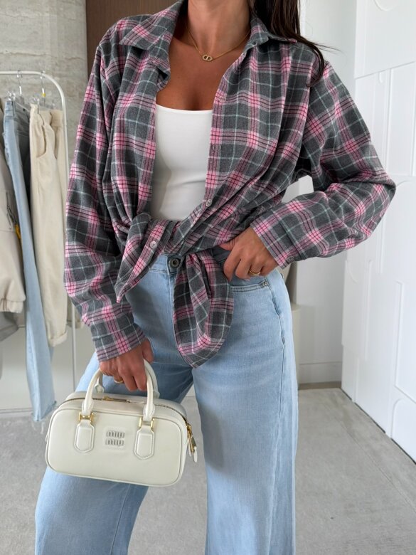 Koszula Elora w kratkę szaro-różowa