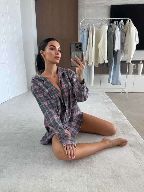 Koszula Elora w kratkę szaro-różowa