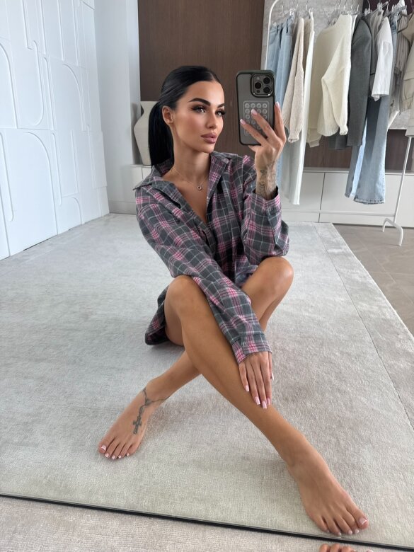 Koszula Elora w kratkę szaro-różowa