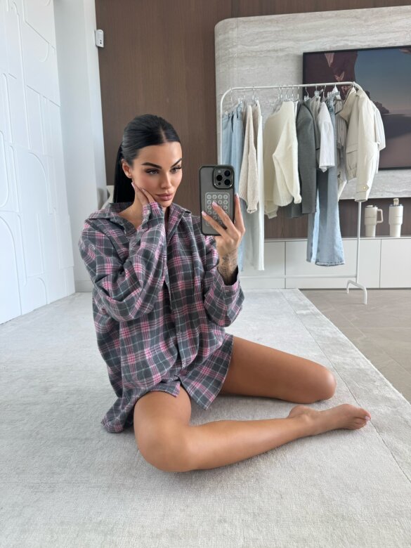 Koszula Elora w kratkę szaro-różowa