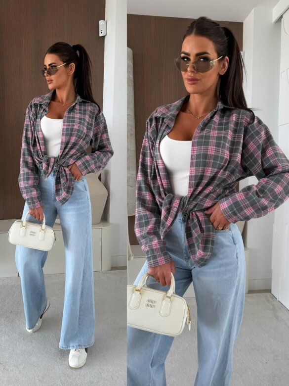 Koszula Elora w kratkę szaro-różowa