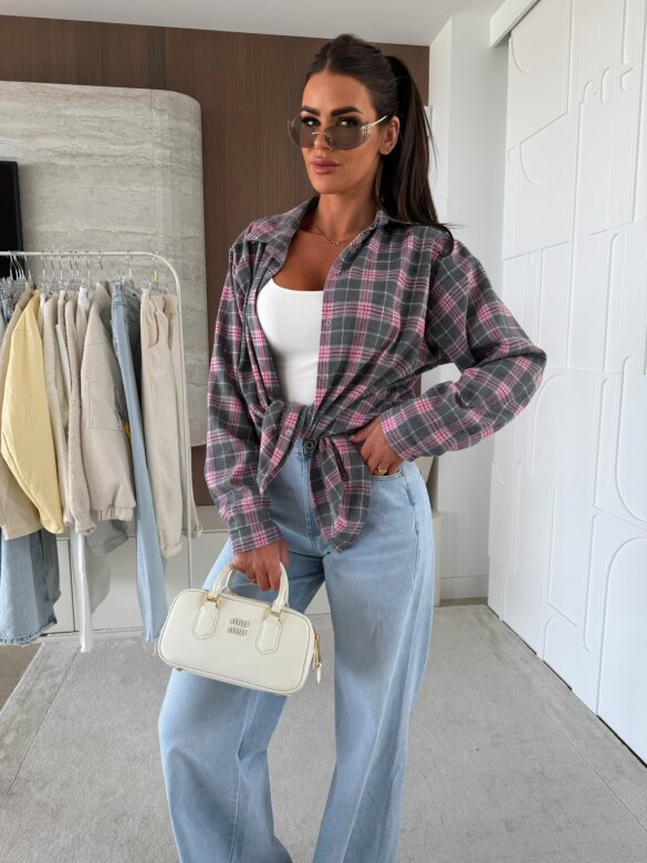 Koszula Elora w kratkę szaro-różowa