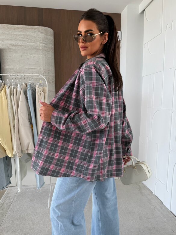 Koszula Elora w kratkę szaro-różowa
