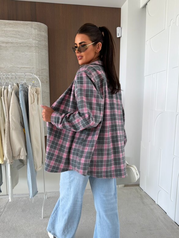 Koszula Elora w kratkę szaro-różowa