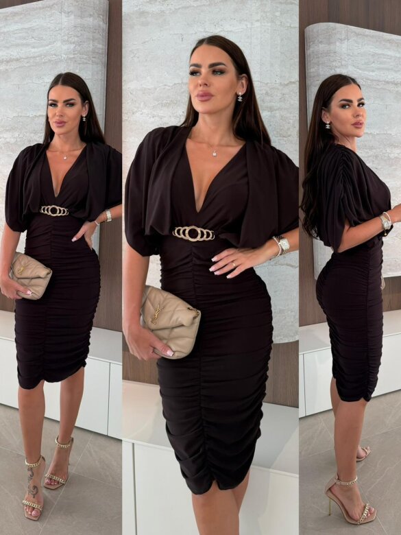 Sukienka Kamaris z marszczeniem czekoladowa