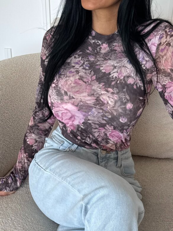 Bluzka Randy z siateczką czarno-pudrowa