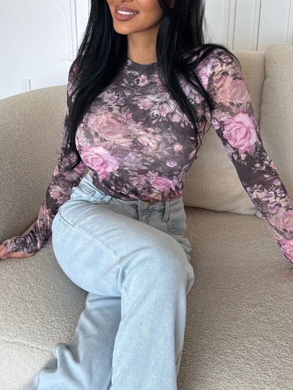 Bluzka Randy z siateczką czarno-pudrowa