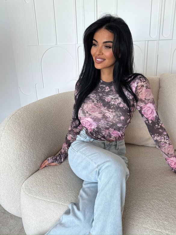 Bluzka Randy z siateczką czarno-pudrowa