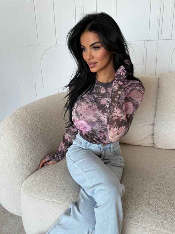 Bluzka Randy z siateczką czarno-pudrowa