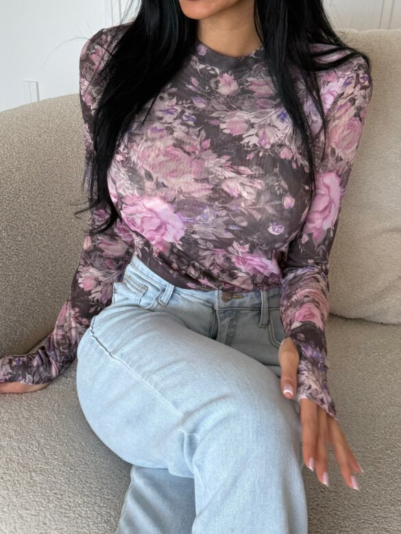 Bluzka Randy z siateczką czarno-pudrowa