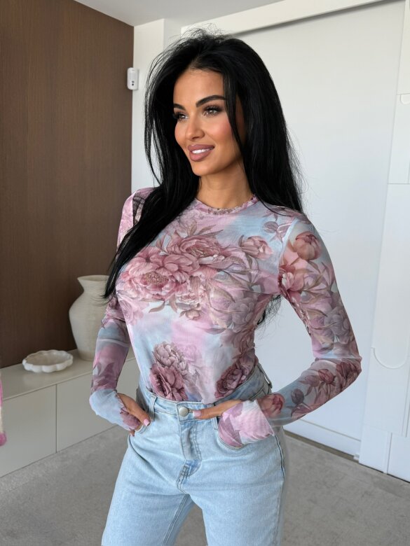 Bluzka Randy z siateczką niebiesko-pudrowa