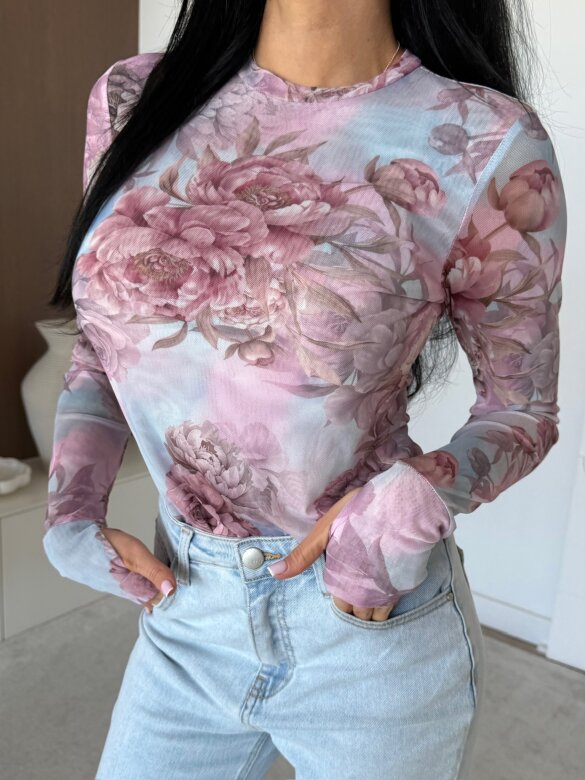 Bluzka Randy z siateczką niebiesko-pudrowa